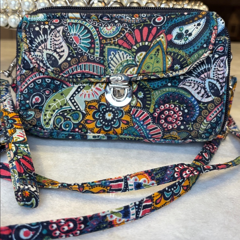 Women's Paisley Quilted Crossbody Wristlet Bag floral Multi-Color